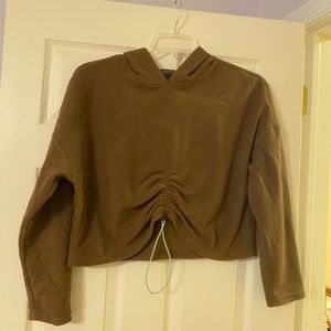 Suede texture brown crop hoodie